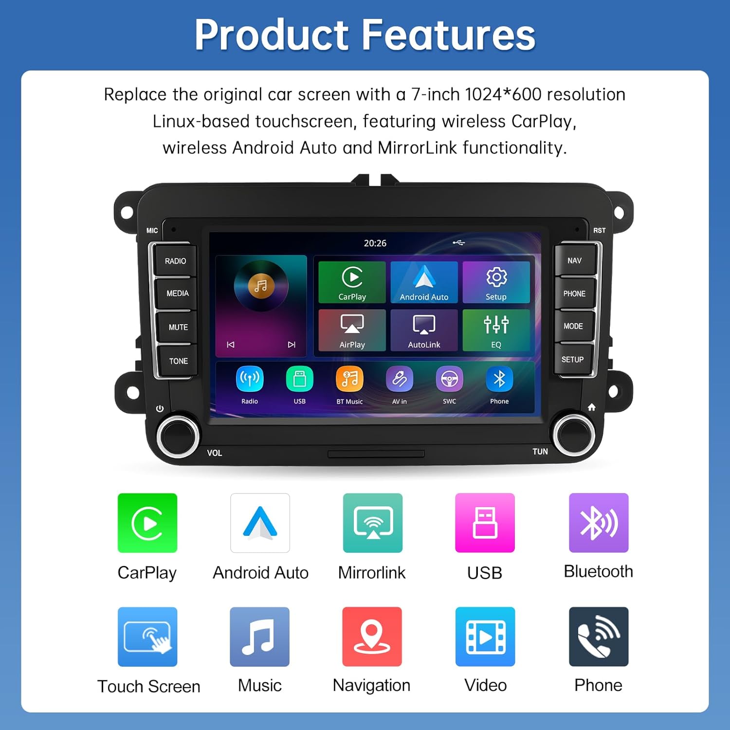 Volkswagen 7-inch Linux CarPlay & Android Auto Head Unit - Image 7