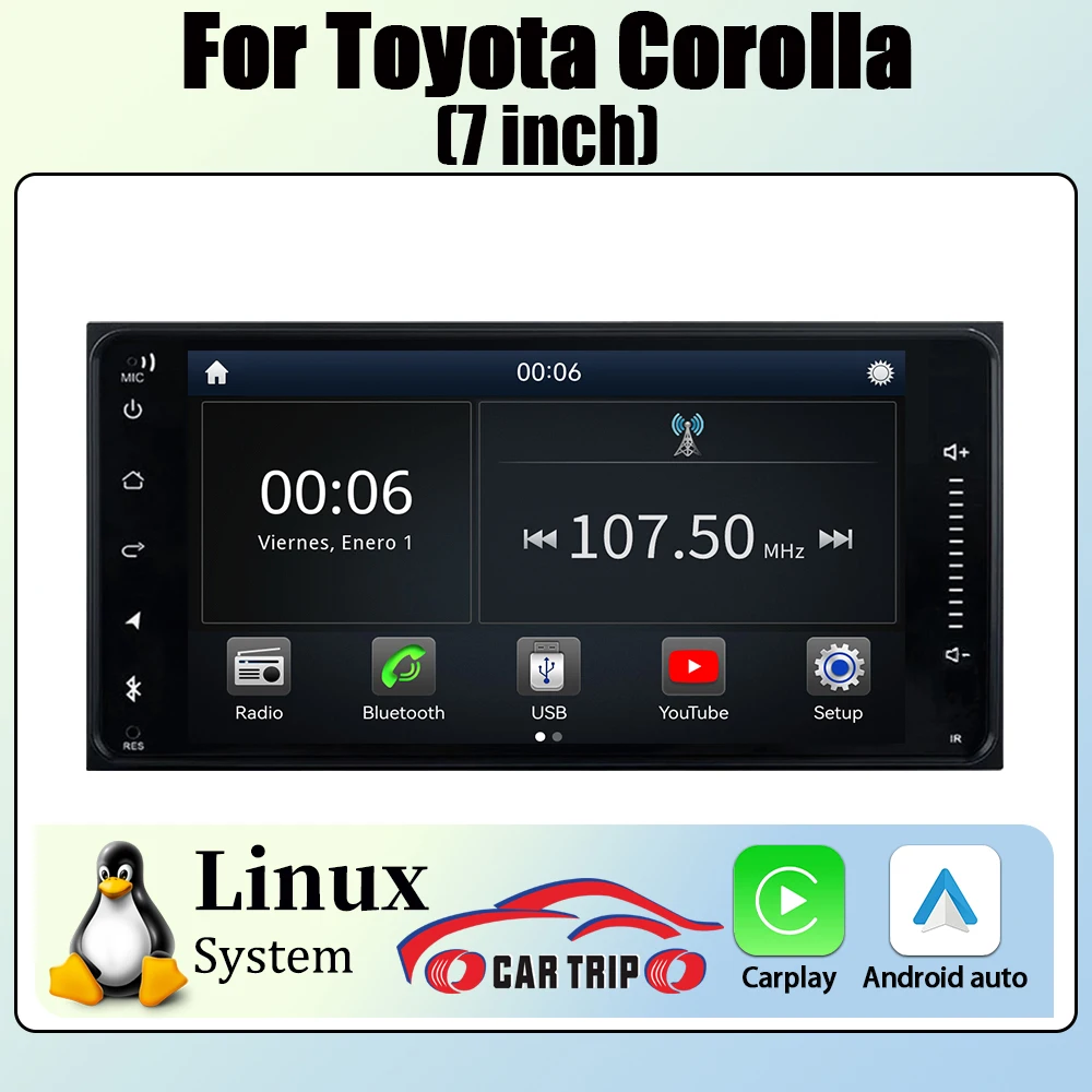 Toyota Vios / Crown / Camry / HiAce / Previa / Corolla / RAV4 7-inch 2DIN Linux CarPlay & Android Auto Head Unit